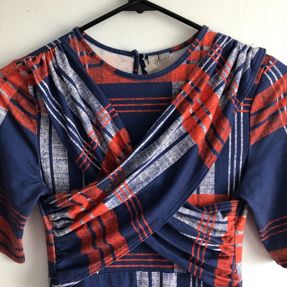 ASOS Long Sleeve Plaid Dress Blue and Orange - Picture 3 of 7
